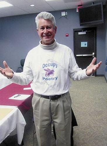 Mike in Occupy Poetry shirt, 2013.